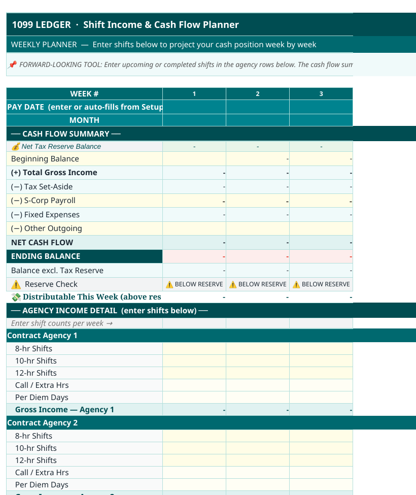 The 1099 Ledger Weekly Planner tab